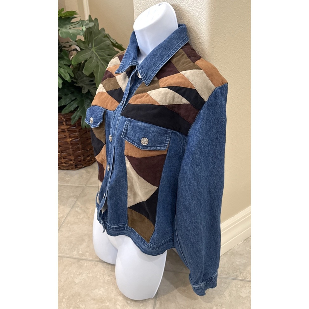 Tantrums Denim Patchwork Embroidered Jacket Faux Suede Coat Sz S Trucker Boho - Picture 3 of 8